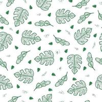 monstera leaf doodle sömlösa gröna ekomönster för förpackning bakgrund eller dekoration vektor