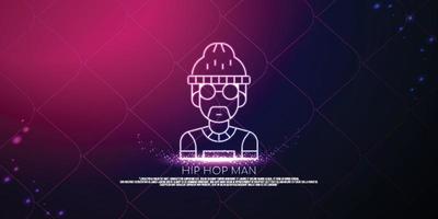 digitales Konzept des Hip-Hop-Mannes, Design im Partikelstil. Leichte Drahtgitter-Verbindungsstruktur, Banner, Logo, Etikett und Poster, Vektorillustration vektor