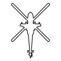 Helikopter Draufsicht Kampfhubschrauber Symbol Umriss schwarze Farbe Vektor Illustration Flat Style Image