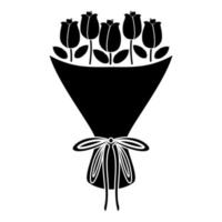 Blumenstrauß Blumenstrauß vorhanden Konzept Blumenstrauß aus Rose Blume Symbol schwarz Farbe Vektor-illustration Flat Style Image vektor