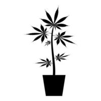 Topf Marihuana Cannabic im Topf Hanf Symbol schwarz Farbe Vektor Illustration Flat Style Image