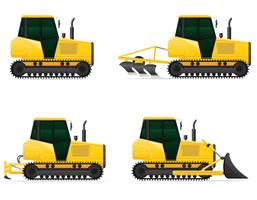 set ikoner gul caterpillar traktorer vektor illustration
