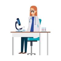 läkare kvinna med mikroskop på arbetsplatsen vektor