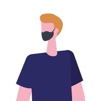 avatar ung man använder ansiktsmask isolerade ikon vektor