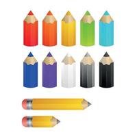 Bunte Bleistifte in mehreren Farben für Kinder. Set zum Zeichnen von Spielvektorillustrationen. vektor