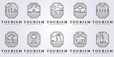 linje havet nautiska äventyr logotyp vektor ikon illustration symbol design surfing semester creek lake floden skogen berg