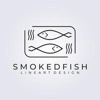 rökt fiskrestaurang, färsk fisk logotyp vektor illustration design, linjekonst stil logotyp design