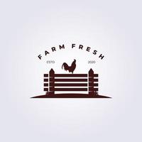 Bauernhof frischer Hahn auf Zaun-Logo-Vektor-Illustration-design vektor