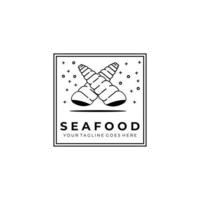 Meeresfrüchte-Logo-Vektor-Illustrationsdesign, Muschel-Meeresfrüchte-Logo-Strichzeichnungen vektor