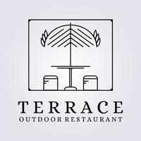 moderne linie kunst terrassencafé, restaurant, café logo symbol symbol vektor illustration design hawaii resort