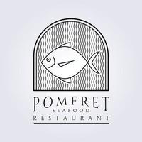 Pomfret Fish Seafood Restaurant Logo Vector Illustration Design frischer Fischmarkt