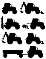 set ikoner traktorer svart silhuett vektor illustration