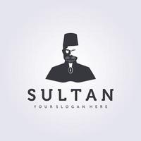 sultan bär mössa, kung logo lord vektorillustration design vintage ikon man människor exklusiva vektor