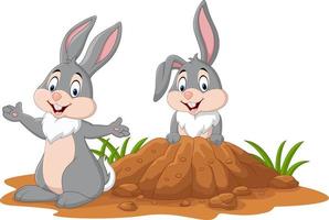 Cartoon zwei Kaninchen im Loch vektor