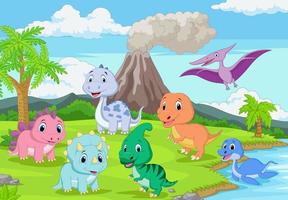 Cartoon-Baby-Dinosaurier im Dschungel