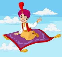 karikatur aladdin, der auf fliegendem teppich reist