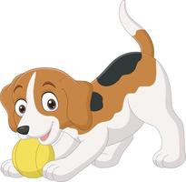 tecknad rolig liten hund som spelar boll