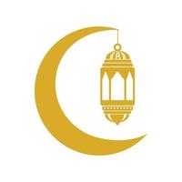 mond mit laterne hängend ramadan kareem, arabische islamische kulturdekoration auf weißem hintergrund vektor