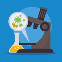 Mikroskop mit Partikeln von Covid 19 und Röhrentest vektor
