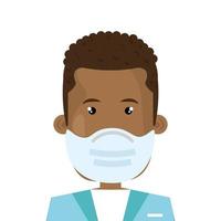 manlig afro sjukvårdare använder ansiktsmask isolerade ikon vektor