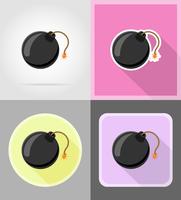 svart bomb med brinnande säkring platt ikoner vektor illustration