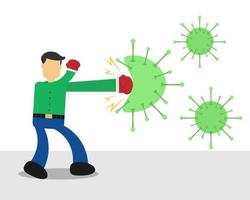 illustration vektordesign av affärsman vs virus, en man slår viruset vektor