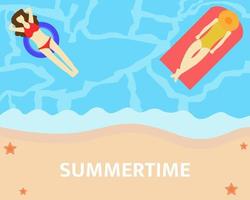 illustration vektor design av sommaren. Hej sommar. kvinna som tar en tupplur på havet.