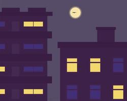 Illustrationsvektordesign einer Ansicht des Mehrfamilienhauses um Mitternacht. vektor