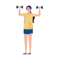 Frau mit Gewichten, schwerer Ausrüstung, Sport und Freizeit vektor