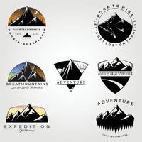 Berg-Abenteuer-Symbol-Aufkleber-Logo-Vektorset-Illustrationsdesign, Bundle-Logo-Symbol-Symbol-Aufkleber vektor