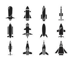 Symbole für Raketen- und Raketenglyphen vektor