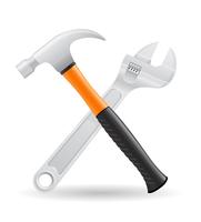 Werkzeuge Hammer und Schraubenschlüsselikonen vector Illustration