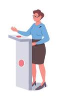 kvinna vid stå på debatt semi platt färg vektor karaktär