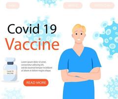 bakgrund för coronavirus covid 19 vaccinationswebbplats. hälso-och sjukvård kampanj medicinsk banner. färgglada vektor platt illustration.