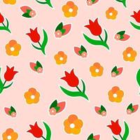 abstrakter Blumenhintergrund nahtloses Muster rote Tulpe orange Blume flache Artillustration bunte Tapete vektor