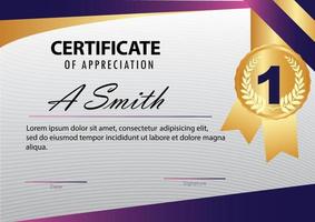 lyxig lila certifikatmall med elegant kantram, diplomdesign för examen eller färdigställande vektor