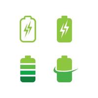 Batteriesymbol und Aufladen, Ladeanzeige Vektor-Logo-Design-Level Batterieenergie Strom läuft niedrig bis Status Batterien setzen Logo-Ladezustand-Illustration vektor