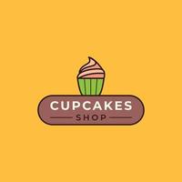 Logo-Vektordesign für Bäckereigeschäft oder Hausbäckereigeschäft, mit köstlicher Cupcakes-Symbolillustration vektor