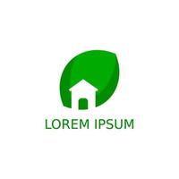 grönt hus logotyp vektor med hem ikon och blad