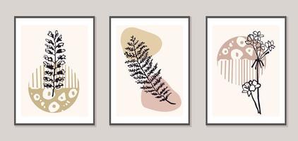 set mit collage modernes plakat mit abstrakten formen und illustration der pflanze vektor