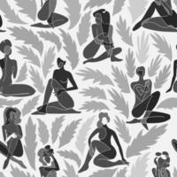 sömlös bakgrund med svart och vit illustration av siluett kvinnor kropp vektor