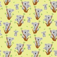 sömlösa mönster med tecknad koala på eukalyptusträdet. rolig koala med baby koala. mönster för tyg och barnkläder. vektor