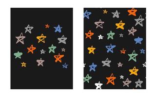 handritad röd, grön, gul, grå, blå stjärnor abstrakt geometriska sömlösa moderna färgglada mönster doodle set. söt vektorsamling för affisch, papper, tyg, bok, barn. vektor