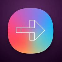 högerpil appikon. framåtpekare, högersväng. vägindikator. pilen som pekar åt höger. Nästa. navigeringsmarkören. ui ux användargränssnitt. webb- eller mobilapplikation. vektor isolerade illustration