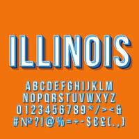 illinois vintage 3d vektor bokstäver. retro fet stil, typsnitt. popkonst stiliserad text. gamla skolan stil bokstäver, siffror, symboler, element pack. 90-, 80-talsaffisch, banderoll. morot färg bakgrund