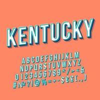 Kentucky Vintage 3D-Vektor-Schriftzug. retro fette schrift, schriftbild. Pop-Art-stilisierter Text. buchstaben, zahlen, symbole, elemente im alten schulstil. 90er, 80er Poster, Banner. Kürbisfarbener Hintergrund vektor