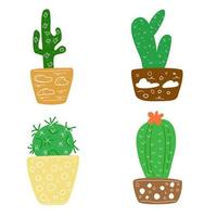en uppsättning olika typer av kaktusar i krukor. vektor