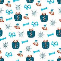 Weihnachtsmuster mit Geschenken und Schneeflocken. vektor