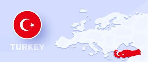 Turkiet karta flagga banner. vektor illustration med en karta över Europa och markerat land med nationella flaggan