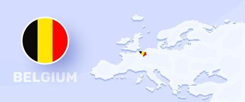 Flaggenbanner der belgischen Karte. vektorillustration mit einer karte von europa und hervorgehobenem land mit nationalflagge vektor